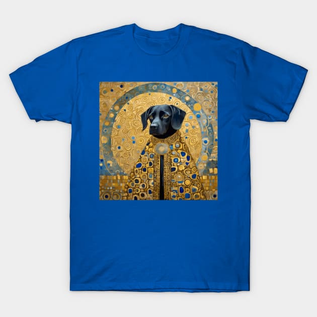 Gustav Klimt Style Black Dog with Golden Robe T-Shirt by bragova